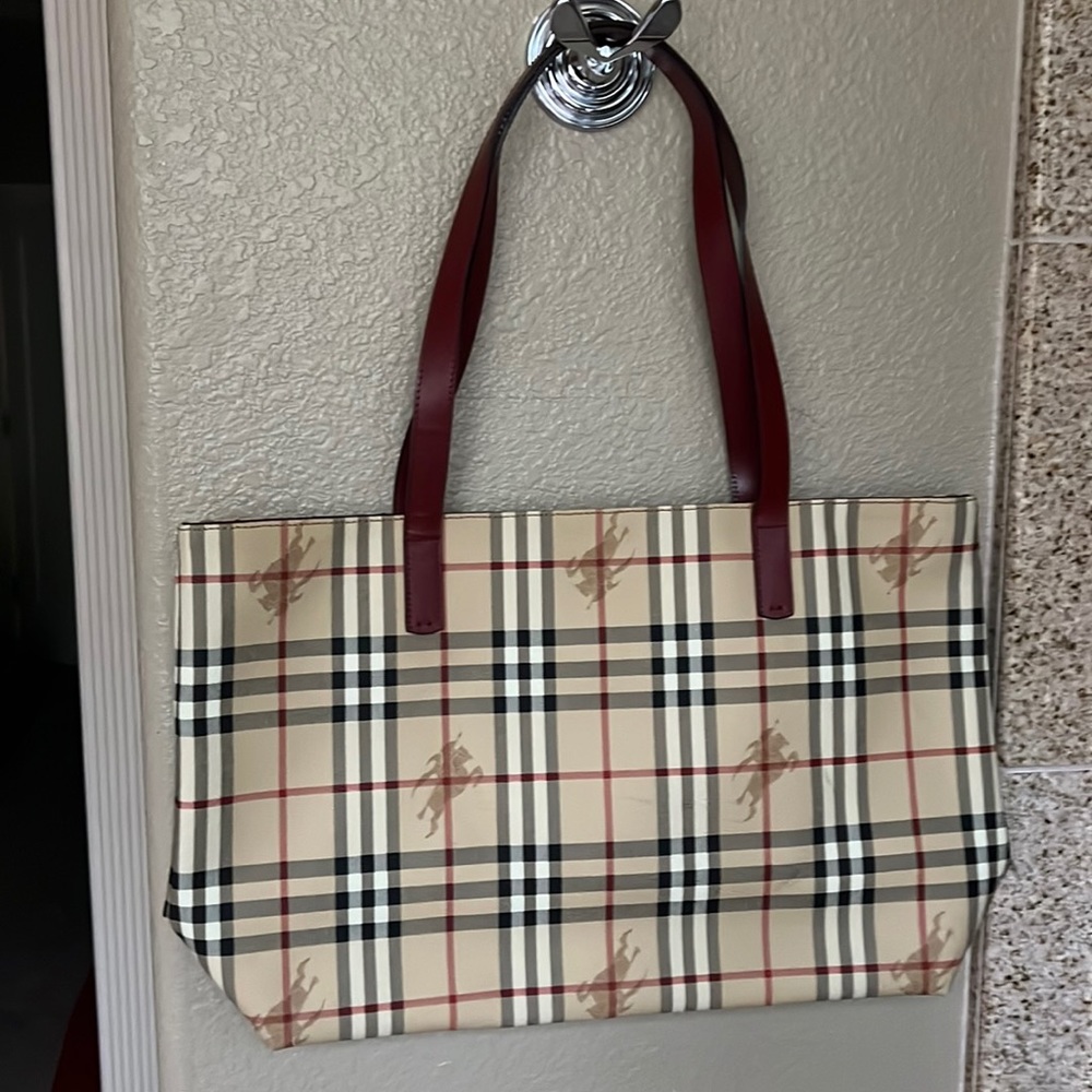 Burberry plaid tote.